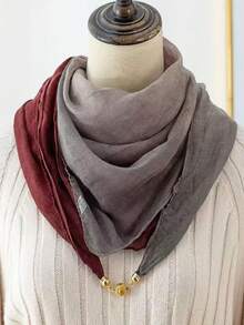 1 pieza Bufanda de contraste de color vintage con degradado de poliéster y broche magnético, cálido cuello envolvente