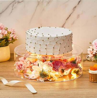 1 Set Clear Acrylic Cake Stand, 10 Inch+6 Inch Round Cupcake Display Holder, Dessert Display Stand With Hollow Bottom, Cake Riser For Wedding Birthday Party Christmas