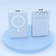 XBJ 10000mAh Mini Portable Mobile Power Bank With LED Display And Cable , Input USB-A/Type-C/Lightning/Qi ,Suitable For IOS Wireless MagSafe Charger And ANDROID Cable Charging, High-Capacity Portable Power Bank, Wireless MagSafe Charger, Wired Mini Portable Power Bank ,A Portable Mobile Power Bank With Stand And Digital , For IOS And Other Series Compatible With Most Electronic Products On The Market, Travel, Camping, Emergency Backup Outdoor, Christmas Gift\Easter Gift\Holiday Gift \Festival Gift - 彩色 - 查看 1