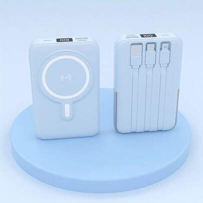XBJ 10000mAh Mini Portable Mobile Power Bank With LED Display And Cable , Input USB-A/Type-C/Lightning/Qi ,Suitable For IOS Wireless MagSafe Charger And ANDROID Cable Charging, High-Capacity Portable Power Bank, Wireless MagSafe Charger, Wired Mini Portable Power Bank ,A Portable Mobile Power Bank With Stand And Digital , For IOS And Other Series Compatible With Most Electronic Products On The Market, Travel, Camping, Emergency Backup Outdoor, Christmas Gift\Easter Gift\Holiday Gift \Festival Gift