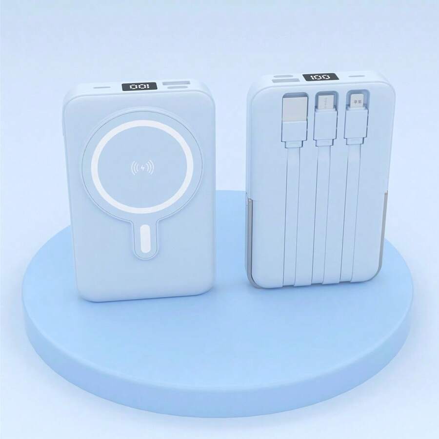 XBJ 10000mAh Mini Portable Mobile Power Bank With LED Display And Cable , Input USB-A/Type-C/Lightning/Qi ,Suitable For IOS Wireless MagSafe Charger And ANDROID Cable Charging, High-Capacity Portable Power Bank, Wireless MagSafe Charger, Wired Mini Portable Power Bank ,A Portable Mobile Power Bank With Stand And Digital , For IOS And Other Series Compatible With Most Electronic Products On The Market, Travel, Camping, Emergency Backup Outdoor, Christmas Gift\Easter Gift\Holiday Gift \Festival Gift - 彩色 - 查看 1