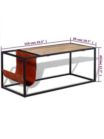 VidaXL Coffee Tafel Genuine Leather Magazine Holder 110x50x45 Cm view 2