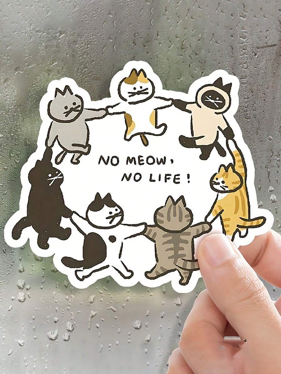 1张“没有猫，就没有生活”可爱趣味乙烯基贴纸，适用于笔记本电脑、水瓶、汽车、滑板、行李箱、电脑、杯子、手机壳、冰箱、墙壁、头盔、橱柜、盒子、门、床、吉他、学习用品、教师用品等。 - 彩色 - 查看 1