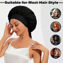 Silky Satin Sleep Bonnet For Women With Adjustable Bow Ties - Luxurious Hair Protection Cap For Curly/Natural Hair, Multi-Color Options, Soft Nighttime Hair Care Essential,Bonnet,Shower Cap,Hair Products And Accessories For Barber Salon Beauty Travel Essentials,Back To School,Travel Holiday Essentials,Hair Accessories For Women - Multicolor - View 6