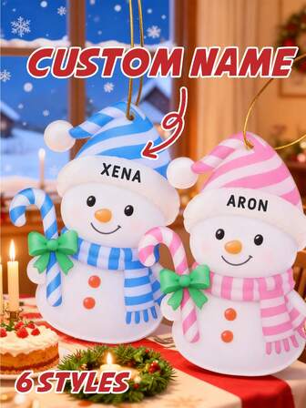 Adornos personalizados de muñeco de nieve, adornos navideños con nombre personalizado, decoraciones personalizadas para el árbol de Navidad, regalos navideños para los nietos, personalizables, Navidad, decoraciones navideñas de muñeco de nieve, regalos de Navidad, llavero, encantos para bolsos, decoración de la sala de estar, muñeco de nieve con sombrero y bufanda, colorido, niños, familia, mamá