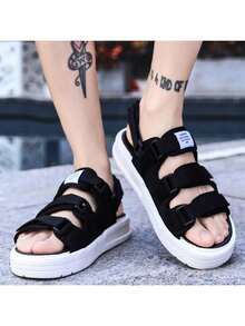 Sandalias de los deportes de los hombres al aire libre desgaste grueso fondo playa zapatos casuales adolescentes conducción deportes al aire libre cien sandalias - Blanco y Negro - Ver 4