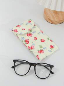 1 قطعة/مجموعة حقيبة مكياج ذات سعة كبيرة بطبعة فراولة جميلة، حقيبة مستحضرات تجميل محمولة باليد، حقيبة تخزين نظارات من قماش ناعم مبطن بتصميم مبطن مع إغلاق بزر للسفر - أصفر - مشاهدة 10