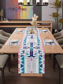 1pc Bohemian Style Tablecloth, Rhombus Asymmetrical Pattern, Linen-Like Material, Versatile For Daily Use, Parties, Home Decor, Indoor/Outdoor, Dining Table Center Decor