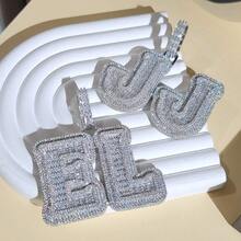 Customized Geometric Cubic Zirconia Letter Pendant, Brass Cubic Oxidized Cubic Pendant, Hip Hop Style, Personalized Couple Necklace, Comes With 50cm Braided Chain