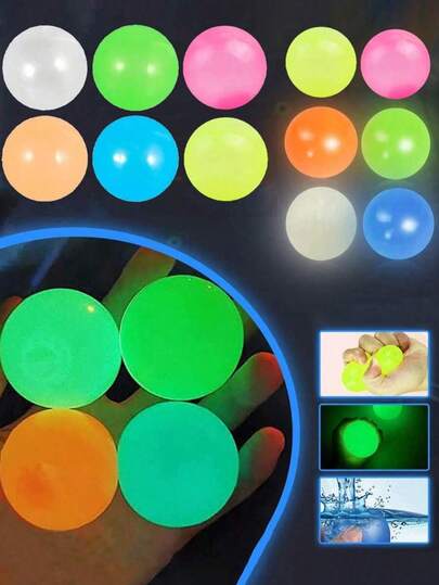 10 pezzi Palline adesive luminose, palline molto elastiche che brillano al buio e si attaccano al soffitto, palline antistress per alleviare lo stress e l'ansia (colore casuale)