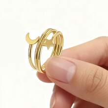 1pc Stainless Steel Non-Fading Geometric Star, Moon Hollow Crown Pendant Ring, Simple Natural Style Jewelry Suitable For Women Daily Wear, Gift For Friends And Sisters