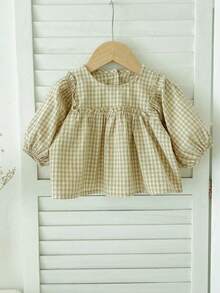 Baby Plaid Outfits For Boys And Girls, 2pcs Set, Korean Style Suit For Outing, Autumn - Khaki - View 3