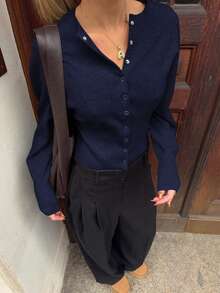 FOR BEAUTY Autumn And Winter Simple Solid Color Long-Sleeve Knit Sweater Women's New Casual Versatile Slim Fit Commuter Pullover Fashionable Elegant Solid Color Street Casual Top Christmas Sweater New Year