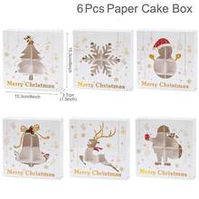 6 Piece Set Christmas Candy Boxes Clear Santa/Snowman Paper Cake Storage Container - White - View 7