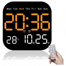 Reloj de Pared Digital, Reloj Digital con Visualizacin, Se Puede Colgar o Colocar Pie, con Control Remoto, Muestra Fecha, Semana y Temperatura, para Sala de Estar. Blanco - Color naranja - Ver 2