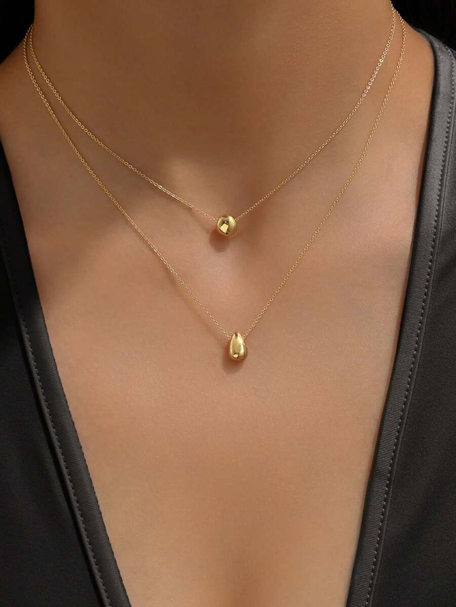 1 pieza Collar de mujer con colgante minimalista y elegante de gota y círculo dorado, versátil