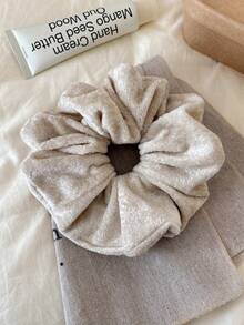 Elegant French Satin Cream White Glossy Oversized Scrunchie, Ladylike Solid Color Hair Tie