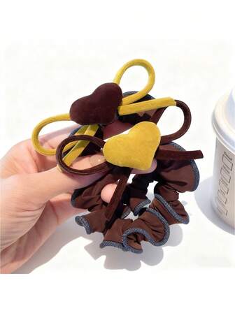 心形蝴蝶结天鹅绒发圈，懒人风低马尾发圈，发饰，马尾发圈，发绳，橡皮筋