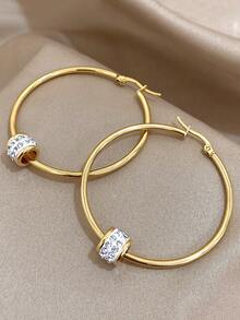 1Pair Large Hoop Earrings For Women Rhinestone Golden Hoop Earrings Stainless Steel Earrings For Mother Day Valentine Party Vacation Festival Jewelry Gifts - Multicolor - View 13