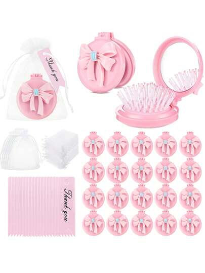 24/12/3 Stücke - Baby-Shower Geschlecht Enthüllungsparty Geschenkschleife, rosa Schleife Mini Haarbürsten Kompaktspiegel tragbarer Taschenspiegel im Großeinkauf, ästhetische Preppy Brautjungferngeschenke für Bridal-Shower Junggesellinnenabschied Hochzeitsparty Dekoration Baby-Shower Party Favors 2026 Frohes Neues Jahr Party Pakete