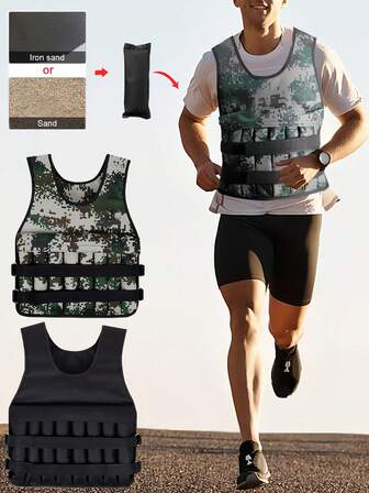 1 件可调节加重背心，最大负重 20 公斤/44 磅，适合肌肉训练、健身、减肥、跑步，迷彩/黑色，男女皆宜，可调节加重背心，适合锻炼、有氧运动和力量训练