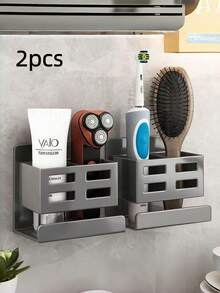 1pc Wall Mounted Bathroom Storage Organizer Box For Toothbrush, Razor And Beauty Tools - No Drilling Required, Durable Plastic, Multi-Layer Design, Space-Saving Sink Or Shower Storage Solution, Bathroom Accessory, Shower Caddy