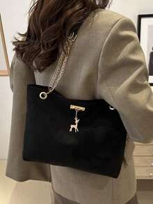 Retro Pendler Texturierte Kette Einzelne Kleine Geldbörse-Umhängetasche - Stilvolle Hirsch-gemusterte Unterarmtasche & Shopper, Bestseller Vintage Ketten-Akzent Handtasche. Geräumig genug für Telefone, Geldbörsen, Kosmetika & Pendler-Essentials; ideal für berufstätige Frauen, Vintage-Stil-Liebhaber, Bürodamen, Studenten, Modebewusste & tägliche Pendler. Es ist die beste Wahl für Geburtstage, Halloween und Weihnachten.