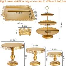 8-Piece Dessert Table Display Set: Romantic Golden Round Cake Stand & Cupcake Tower For Birthday Parties, Weddings & Baby Showers, Gold/Cream White,Christmas Decorations For Home,Christmas Decor,Funny Gifts - Vàng Sâm panh - Xem 2
