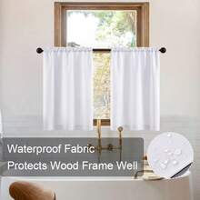 XTMYI Waterproof Farmhouse Kitchen Curtains 30 Inch LengthShort 90% Blackout White Bathroom Curtains Window Privacy Small Cafe Curtains Half Window Curtains For Bedroom Girls Room RV Blinds - 白色 - 查看 5