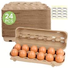 SHINDEL 24PCS Pulp Egg Cartons, 11.6Inch 2x6 Paper Egg Box With 288 Slots With Foldable Lid, 24 Label Stickers, Large Capacity Kitchen Supplies, For Farm Market, Fridge, For Easter, Camping, Birthday Party, Family Gatherings, Wedding, Kitchen - Brown - View 10