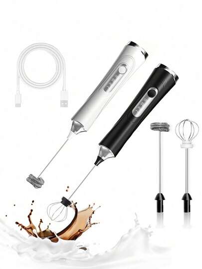 1pc USB Rechargeable Handheld Electric Whisk, A Compact Cream And Egg Frother For Baking, Perfect For Outdoor Cooking, Featuring Two Types Of Heads And Three Adjustable Speeds, An Essential Tool For The Kitchen