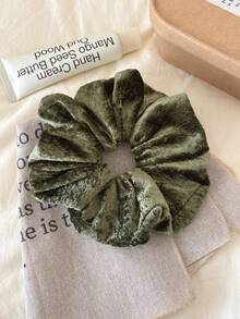 Elegant French Satin Cream White Glossy Oversized Scrunchie, Ladylike Solid Color Hair Tie