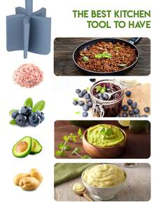 升级版绞肉机，耐热绞肉机，适用于制作汉堡肉饼、牛肉馅，尼龙汉堡绞肉机，不粘混合绞肉机，混合土豆泥压碎器 - 藍色 - 查看 3