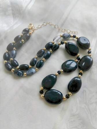 Bohemian Fashion Pearl Gradient Dual-Tone Effect Long Necklace (Batch May Vary Slightly)