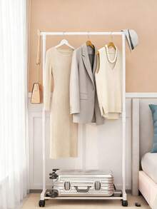 1pc Large Capacity Approx. 130cm Tall Ins Girly Luxurious Black (White) Metal Double Rail Floor Clothes Rack With Flexible Swivel Casters & (Single) Dual-Layer Hanging Rod + Bottom Storage Shelf, Convenient To Move And Sturdy Support, Top Layer Can Easily Hang Silk Robes, Lace Loungewear And More, Bottom Storage Shelf Can Neatly Store Fabric Storage Boxes, Elegant Gift Boxes, And Place Scented Candles, Plush Slippers Etc. - Multicolor - View 11