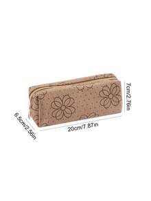 1pc Vintage Corduroy Flower Pencil Case With A Smooth Zipper, Easy To Glide, For Stationery Storage, Large Capacity, Portable Storage, Desktop Storage Pencil Case, Clutch Storage Pencil Case, Office Supplies, Student Supplies, As A Birthday Gift, Everyday Gift, Surprise Gift, Bridesmaid Gift.