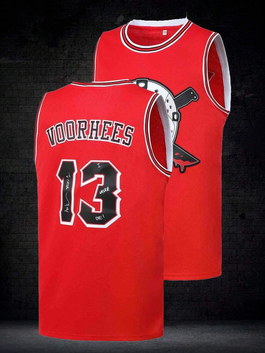 Atonmore Men's Basketball Jersey No.13 Red With Embroidery & Stitching, Sleeveless Sports Tank Top