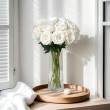50PCS Large Velvet Artificial Roses 4.14" Real Touch Long Stem Fake Flowers In Bulk For Flower Arrangement, Wedding, Home & Party Decor (White) - White 50pcs - View 5