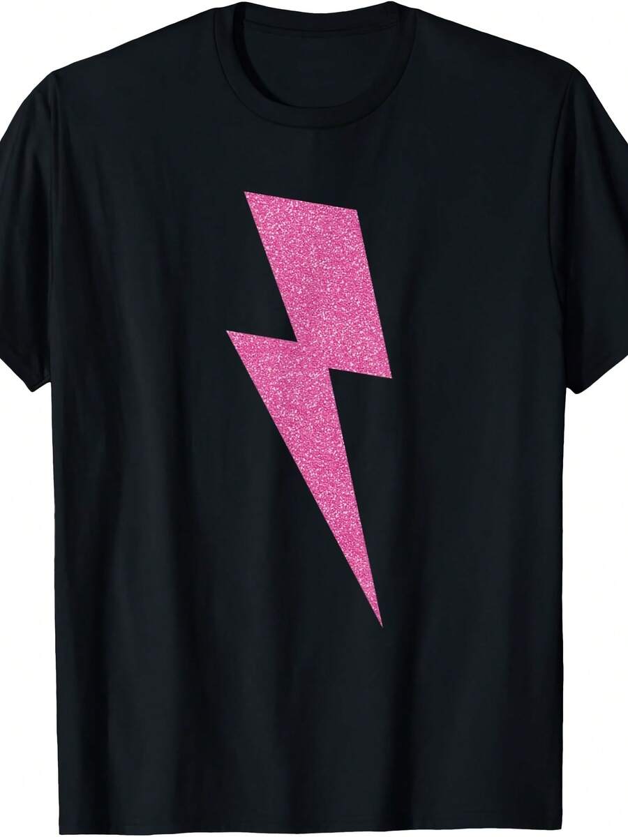 Lightning Bolt Thunder T-Shirt - Pink Design T-Shirt - Style 24 - View 1