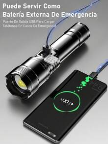 Linterna portátil multifuncional LED para exteriores, con batería de litio y material de alta resistencia, 3 modos, linterna recargable con zoom, batería externa para cargar teléfonos, pantalla del nivel de batería en tiempo real, adecuada para uso en exteriores, hogar, senderismo, ciclismo, pesca, coche, iluminación de emergencia - Multicolor - Ver 7