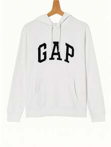 1-Piece GAP Men's Chest Embroidered Hooded Sweatshirt, Two Colors Available, Fit, Soft And Breathable, Classic And Simple, Suitable For Daily Wear, A Must-Have For Fashion Gurus - 白色 - 查看 5