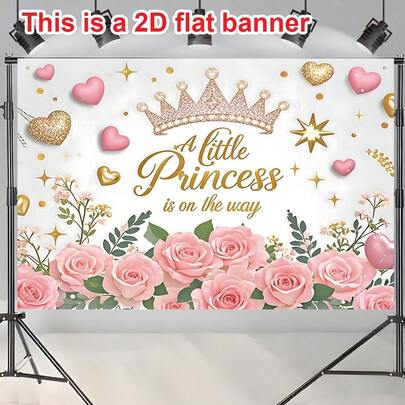 2 bannières plates, 1 pièce, décor de fête de naissance de princesse, décoration de fête de naissance pour fille avec fleurs de rose, bannière de fête de naissance avec couronne dorée pailletée, toile de fond pour photographie de fête de naissance, décoration de table de gâteau et accessoires pour photomaton