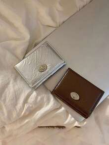 Monedero plisado, cartera de mujer de triple pliegue, versión coreana simple con hebilla de la cubierta, monedero, tarjetero de mujer, cartera de alta gama con hebilla de triple pliegue, regalo para la madre, novia, Día de la Madre, accesorios de moda para vacaciones, diseño moderno de textura suave, bolsa pequeña