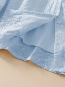 Áo blouse thêu tay dài cổ chữ V cạp cao ngọt ngào dành cho nữ, thích hợp mặc đi làm vào mùa xuân và mùa thu - Màu xanh nhạt - Xem 10