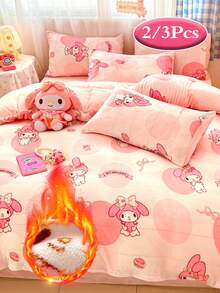 2-3 piezas Juego de ropa de cama Sanrio Hello Kitty/Kuromi/Cinnamoroll/Pochacco/My Melody, (1 Funda nórdica + 1/2 Funda de almohada), Funda nórdica de terciopelo de leche, Juego de ropa de cama cálido y suave para cama individual/doble, Adecuado para dormitorio de estudiante, dormitorio del hogar (Sin relleno)