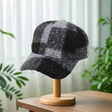 Gorra de béisbol de felpa a cuadros para hombre y mujer, clásica, ajustable, para otoño e invierno. - Gris - Ver 5