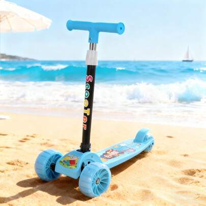 Scooter plegable deslumbrante Pu ruedas flash sin carga, asiento ajustable de tres marchas, plegado portátil con un clic de altura