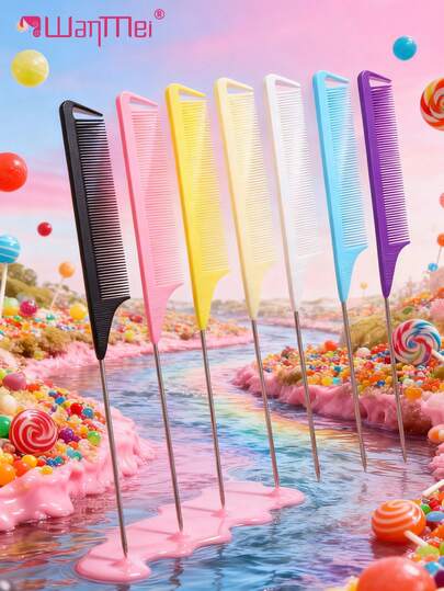 WANMEI 1/7 szt. Profesjonalny grzebień z ostrym końcem, grzebień z szpilką, grzebień z ogonem szczurzym, grzebień do przedziałka, grzebień ze stali nierdzewnej, grzebień antystatyczny, grzebienie do zaplatania, grzebień z cienkimi zębami, grzebień z ogonem szczurzym, grzebień do pasemek, grzebień do pasemek, grzebień do pasemek, wielofunkcyjny do normalnych włosów - atrakcyjny cukierkowy kolor, grzebienie ślubne idealne do salonów fryzjerskich, salonów i użytku domowego, szczotka do włosów, grzebień, narzędzia do włosów, szczotka do włosów, mini szczotka do włosów, szczotka do rozczesywania, szczotki do włosów, szczotka do kręconych włosów, sprzęt fryzjerski, niezbędne w podróży, niezbędne w podróży, fryzura, fryzjerstwo, szczotka do włosów, szczotka do włosów, szczotka do zaczesania do tyłu, szczotka do stylizacji, szczotka do kręconych włosów, szczotka do krawędzi, grzebień do włosów, szczotka do włosów, zestaw szczotek do włosów, grzebień do włosów, grzebień do loków, szczotka do rozczesyw