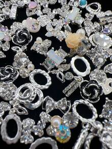 KIRAME 50PCS Of Various Styles And Colors Real Silver Plated Mixed Alloy Rhinestone Decorations Set,High-End 3D Nail Accessories Sparkling Rhinestones And Pearls Multifunctional Jewelry Set Perfect For Charming Valentine's Day Nail EmbellishmentsDIY Nail Art,Nails Salon,Nail Supplies,Christmas,New Year,Festival Gift