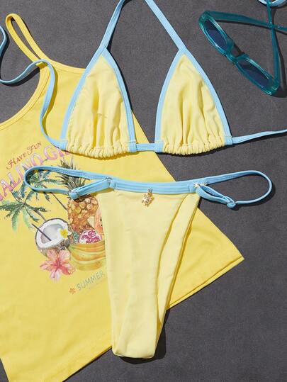 Women's Swimsuit, Cute Bikini,Coulor Block Baby Yellow,Beach Turtle Decor Beach Outfits For Woman Beach Vacation